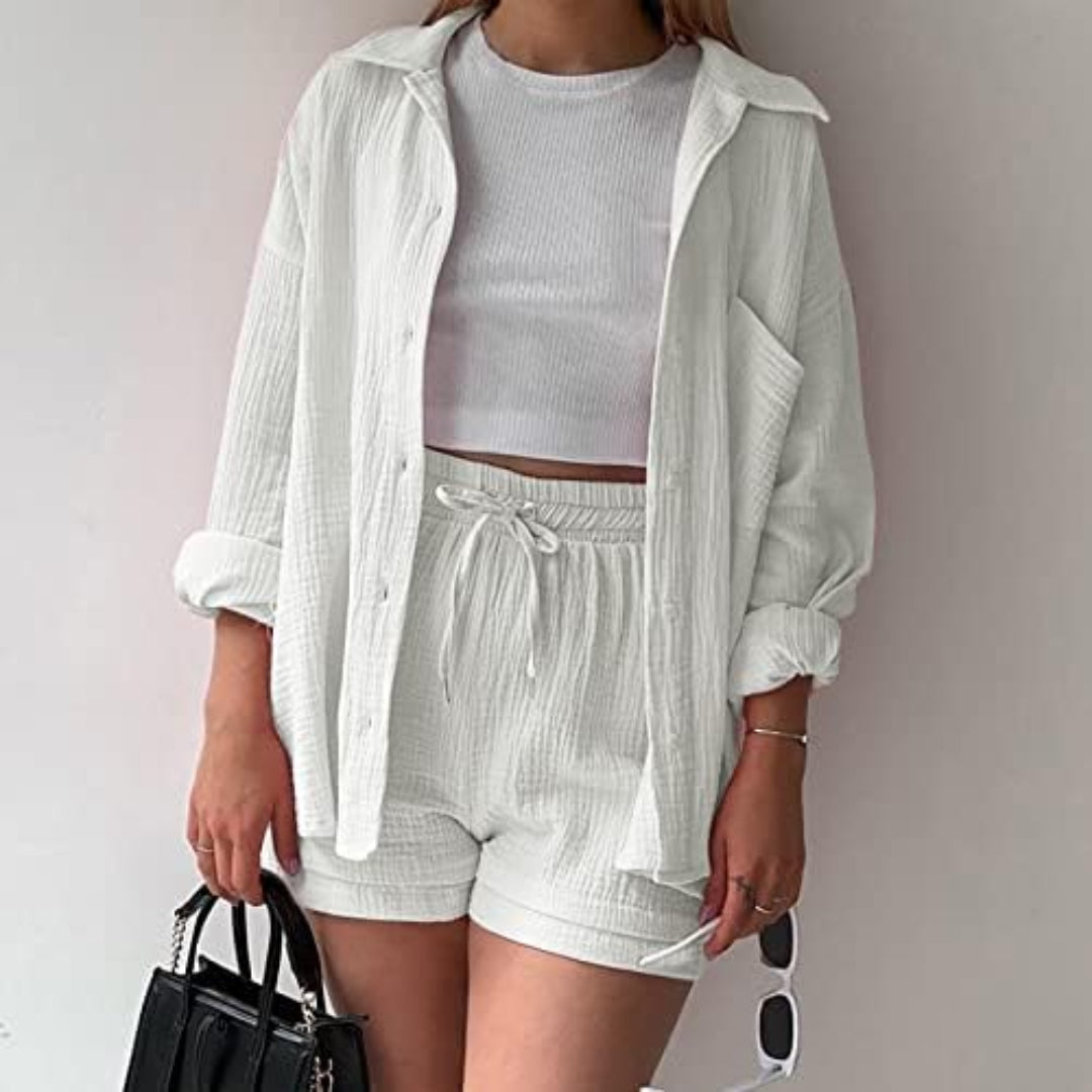 Clair Paris ™ | Ensemble chemise et short en coton 2 pièces