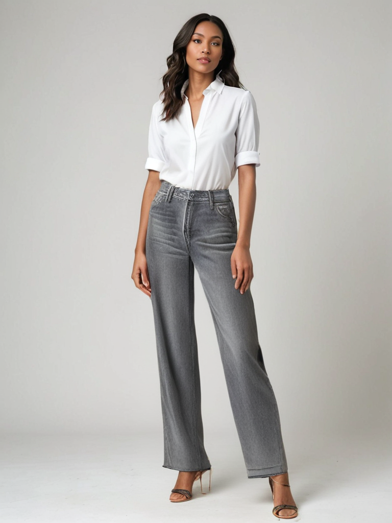 Clair ™ | Jean Délavé Gris Évasé