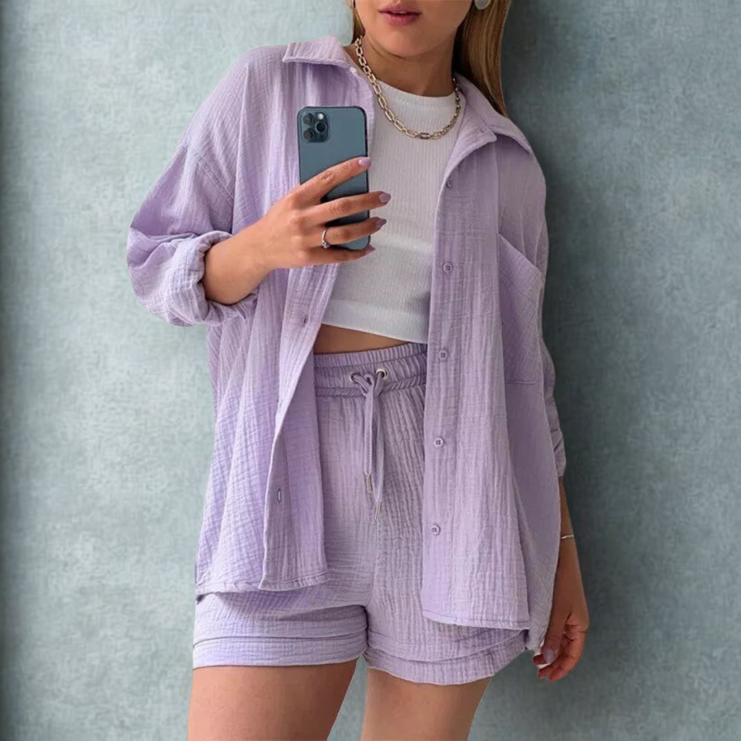Clair Paris ™ | Ensemble chemise et short en coton 2 pièces