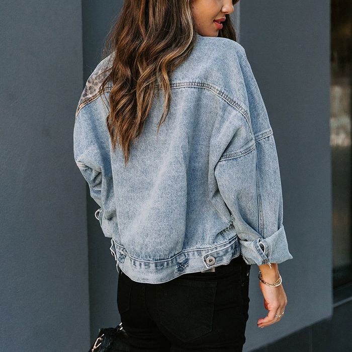 Clair Paris ™ | Veste en jean patchwork imprimé léopard