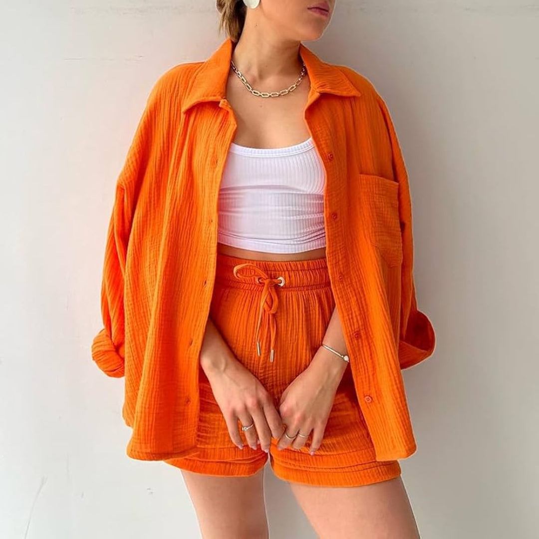Clair Paris ™ | Ensemble chemise et short en coton 2 pièces