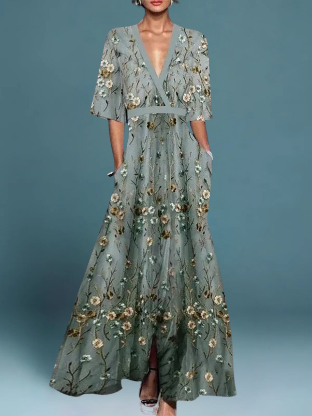 Clair™ | Océane – Robe Longue Élégante à Fleurs