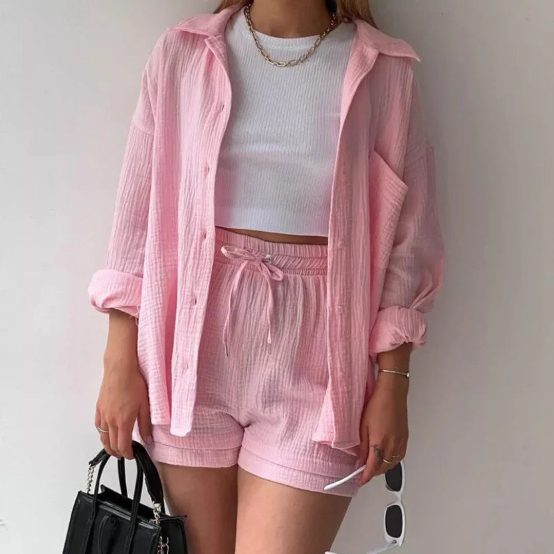 Clair Paris ™ | Ensemble chemise et short en coton 2 pièces